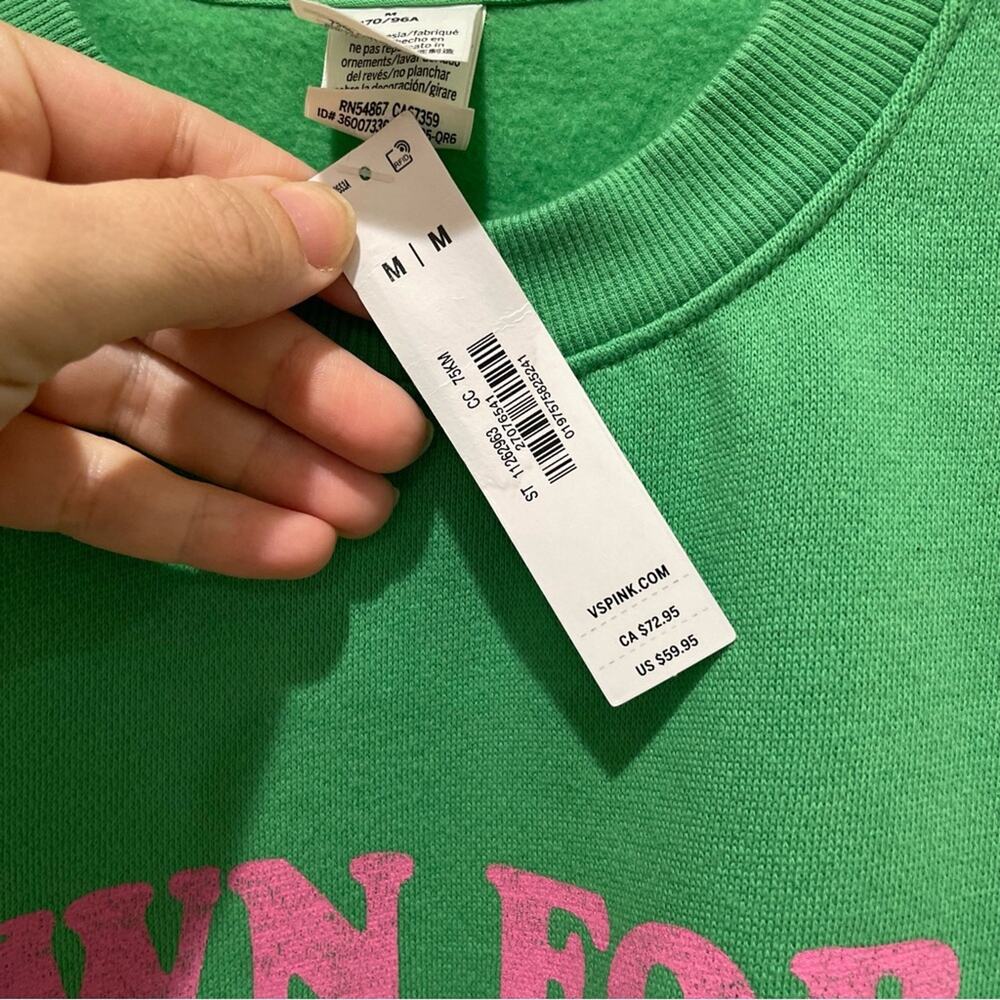 Victoria’s Secret Pink Coney Island Fleece Crewneck Sweatshirt Green Size Medium - Picture 10 of 11